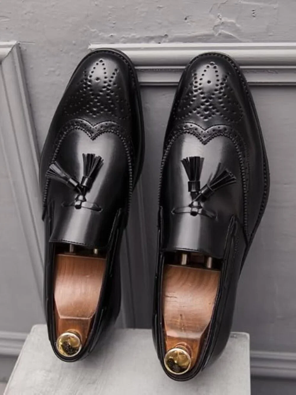 Men's Black Penny Loafers With Tassels Casual Dress Shoes Loafers Slip On